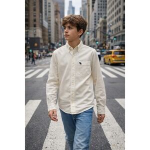 Abercrombie Teen Boys Button Down Shirt White Long Sleeve Size Medium READ